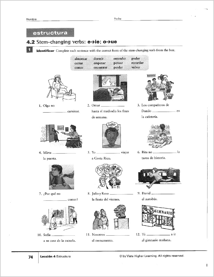 4 2 Stem Changing Verbs E Ie O Ue Worksheet Answers
